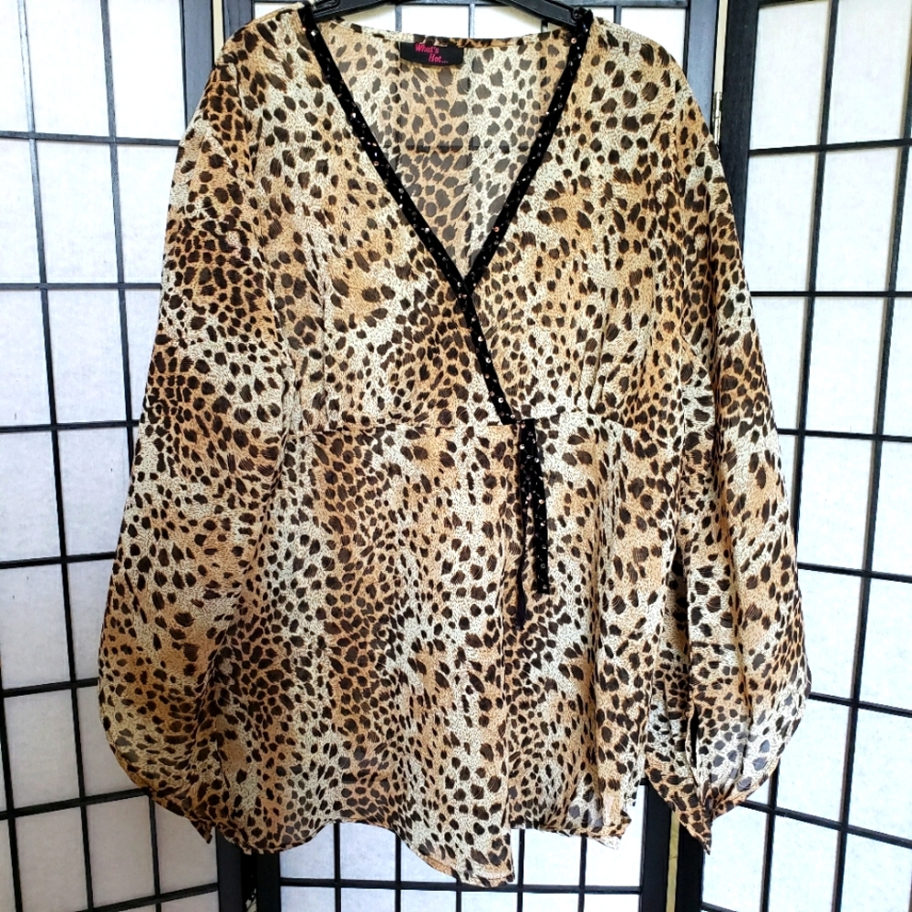 What's Hot Thin Leopard Print Faux Wrap Top